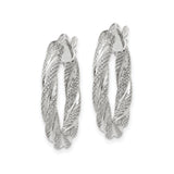14k White Gold Twisted Hoop Earrings, Diamond-Cut Textured Design, High Polish Finish