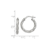 14k White Gold Twisted Hoop Earrings, Diamond-Cut Textured Design, High Polish Finish