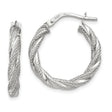 14k White Gold Twisted Hoop Earrings, Diamond-Cut Textured Design, High Polish Finish