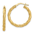 14k Yellow Gold Twisted Hoop Earrings, Textured Diamond Cut Design, Lightweight Modern Style for Women