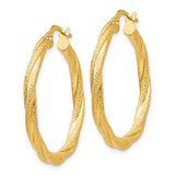 14k Yellow Gold Twisted Hoop Earrings, Textured and Polished Finish, Large Italian Style Hoops
