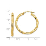 14k Yellow Gold Twisted Hoop Earrings, Textured and Polished Finish, Large Italian Style Hoops