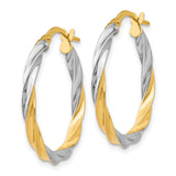14k Yellow Gold Hoop Earrings, Twisted Two-Tone Italian Tube Design for Women