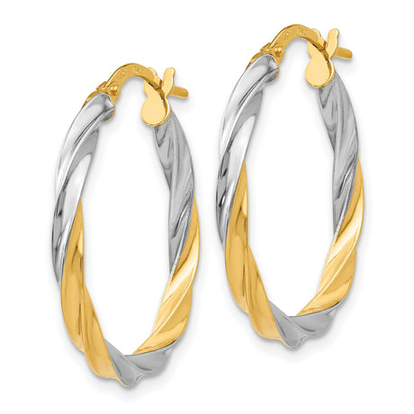 14k Yellow Gold Hoop Earrings, Twisted Two-Tone Italian Tube Design for Women
