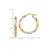 14k Yellow Gold Hoop Earrings, Twisted Two-Tone Italian Tube Design for Women