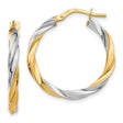 14k Yellow Gold Hoop Earrings, Twisted Two-Tone Italian Tube Design for Women