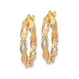 14k Tricolor Gold Hoop Earrings, Italian Made Braided Twisted Design for Women