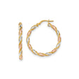 14k Tri-Tone Gold Twisted Hoop Earrings with Textured Rope Design for Women