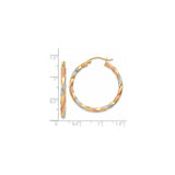 14k Tri-Color Gold Twisted Hoop Earrings with Yellow, Rose, and Rhodium Finish for Women