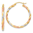 14k Tri-Color Gold Twisted Hoop Earrings with Yellow, Rose, and Rhodium Finish for Women