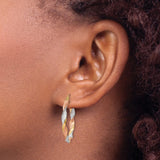 14k Tri-Color Gold Hoop Earrings with Twisted Yellow, Rose, and Rhodium Finish, Satin Texture