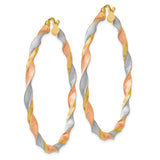 14k Tri-Color Gold Twisted Hoop Earrings, Polished and Textured Finish for Women