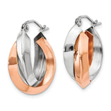 14k Yellow and White Gold Twisted Hoop Earrings, Classic Polished Round Design for Women
