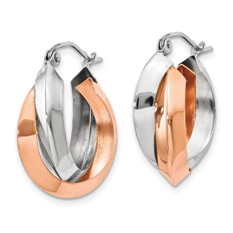 14k Yellow and White Gold Twisted Hoop Earrings, Classic Polished Round Design for Women