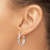 14k Two Tone Gold Hoop Earrings with Interlocking Rose and White Oval Bands