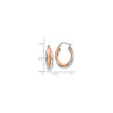14k Two Tone Gold Hoop Earrings with Interlocking Rose and White Oval Bands