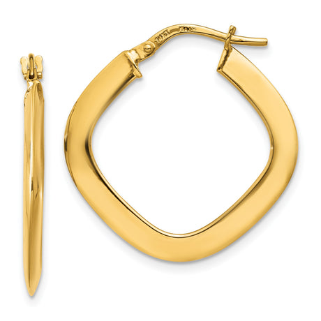 14k Yellow Gold Twisted Square Hoop Earrings, Modern Minimalist Design for Women