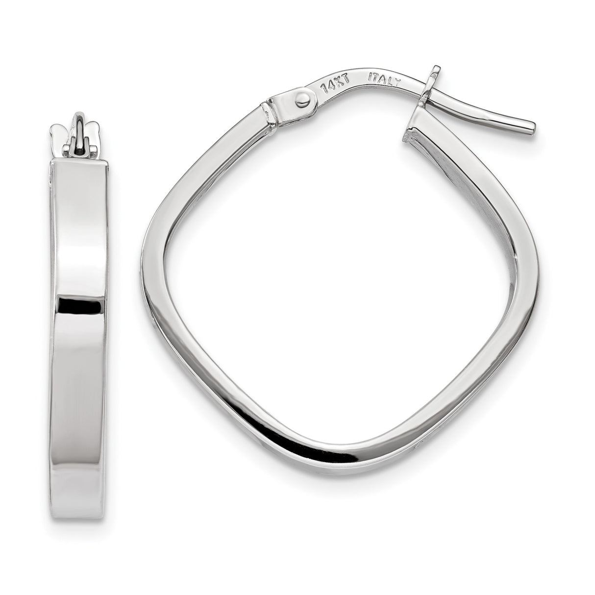 14k White Gold Square Hoop Earrings, Italian Made Lightweight Geometric Style