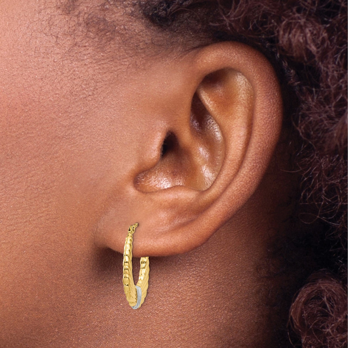 14k Yellow Gold Hoop Earrings, Wing and Feather Motif, Two-Tone Angelic Design for Women