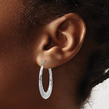14k White Gold Twisted Hoop Earrings, Sculpted Oval Hoops with Polished Finish