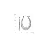 14k White Gold Twisted Hoop Earrings, Sculpted Oval Hoops with Polished Finish