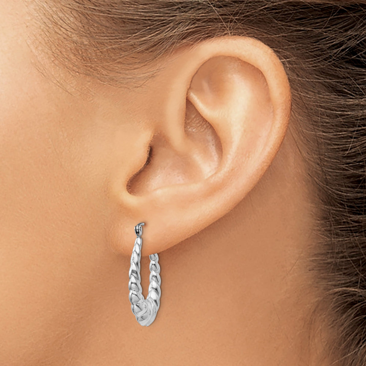 14k White Gold Twisted Hoop Earrings, Braided Chunky Design, Lightweight Statement Style