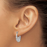 14k White Gold Claddagh Hoop Earrings with Crowned Heart and Hands Design