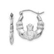 14k White Gold Claddagh Hoop Earrings with Crowned Heart and Hands Design