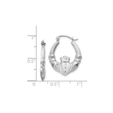 14k White Gold Claddagh Hoop Earrings with Crowned Heart and Starburst Design