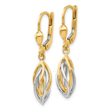 14k Two-Tone Gold Marquise Drop Earrings with Twisted Interwoven Design Leverback Style