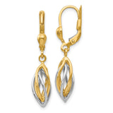 14k Two-Tone Gold Marquise Drop Earrings with Twisted Interwoven Design Leverback Style