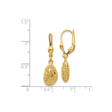 14k Yellow Gold Drop Earrings with Textured Filigree Oval Design and Leverback Closures