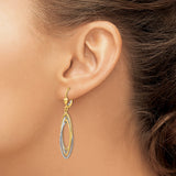 14k Two-Tone Gold Dangle Earrings with Interlocking Oval Loops, Textured and Polished Finish