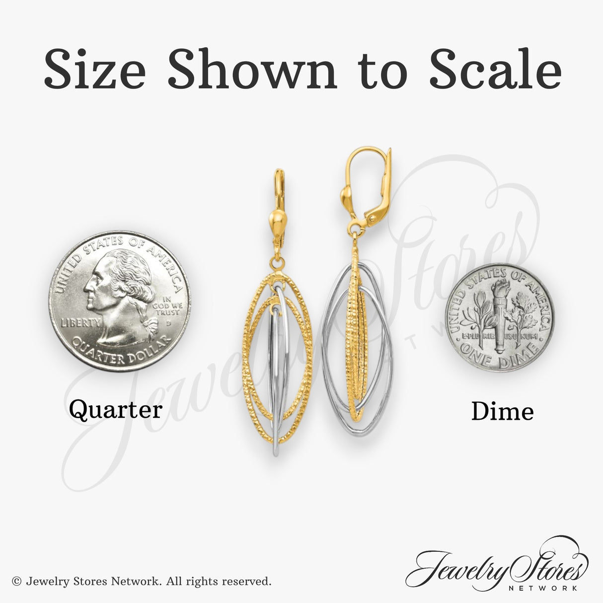 14k Two-Tone Gold Dangle Earrings with Interlocking Oval Loops, Textured and Polished Finish