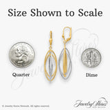 14k Two-Tone Gold Dangle Earrings with Interlocking Oval Loops, Textured and Polished Finish