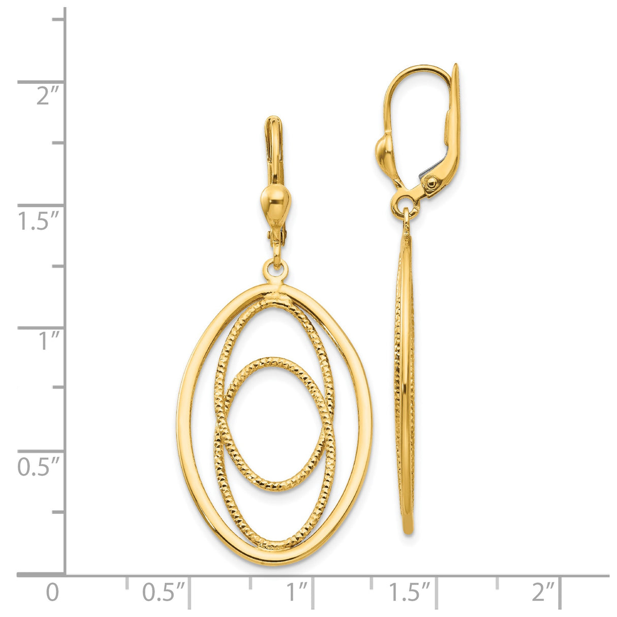 14k Yellow Gold Dangle Earrings with Triple Interlocking Oval Hoops, Textured and Polished Finish