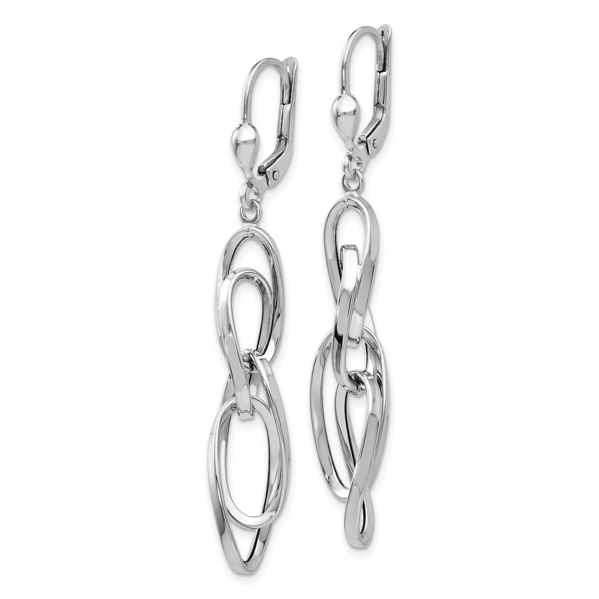 14k White Gold Dangle Earrings with Interlocking Oval Links and Leverback Closure