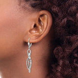 14k White Gold Dangle Earrings with Interlocking Oval Links and Leverback Closure