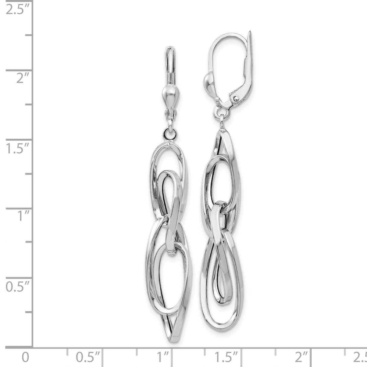 14k White Gold Dangle Earrings with Interlocking Oval Links and Leverback Closure