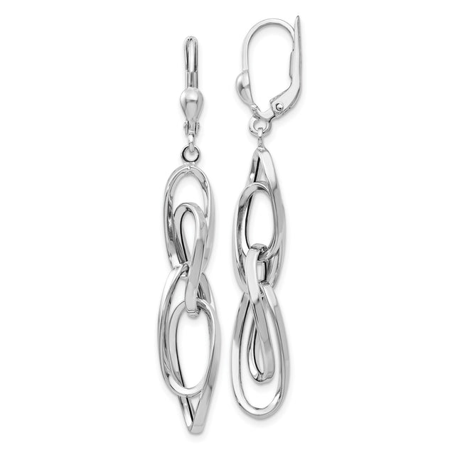 14k White Gold Dangle Earrings with Interlocking Oval Links and Leverback Closure