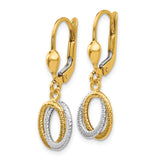 14k Two-Tone Gold Dangle Earrings with Interlocking Oval Loops Leverback Drop Style
