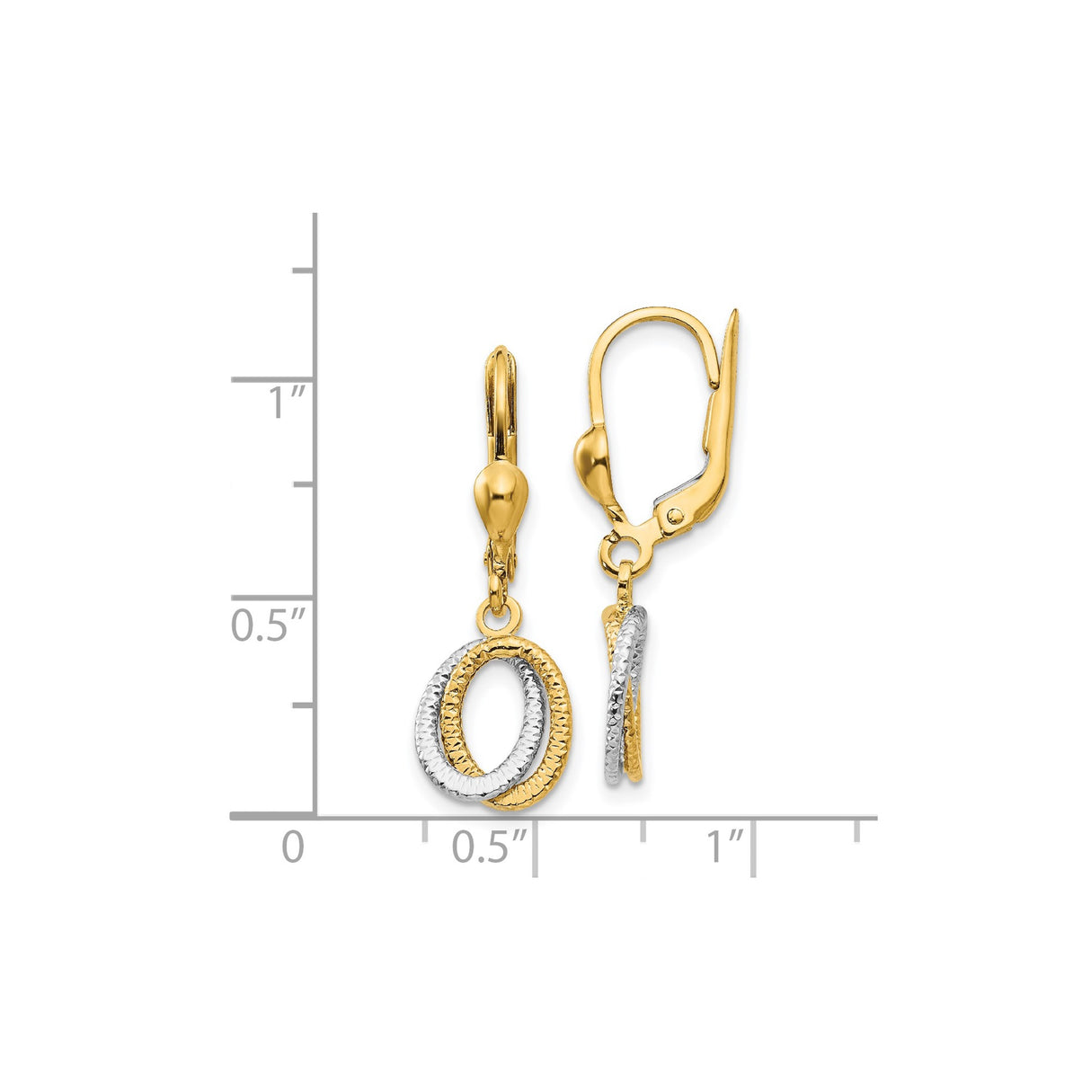 14k Two-Tone Gold Dangle Earrings with Interlocking Oval Loops Leverback Drop Style