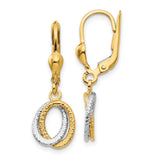 14k Two-Tone Gold Dangle Earrings with Interlocking Oval Loops Leverback Drop Style