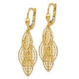 14k Yellow Gold Dangle Leverback Earrings with Marquise Filigree and Diamond-Cut Detailing