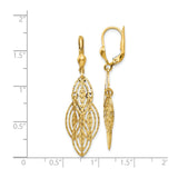 14k Yellow Gold Dangle Leverback Earrings with Marquise Filigree and Diamond-Cut Detailing