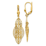 14k Yellow Gold Dangle Leverback Earrings with Marquise Filigree and Diamond-Cut Detailing