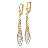 14k Yellow Gold Dangle Earrings, Two-Tone Layered Marquise Drops with Textured Finish Leverbacks