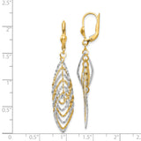 14k Yellow Gold Dangle Earrings, Two-Tone Layered Marquise Drops with Textured Finish Leverbacks