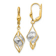 14k Two-Tone Gold Dangle Earrings with Textured White Ball and Twisted Open Design Leverback Style