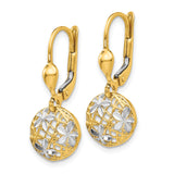 14k Yellow Gold Dangle Earrings with Round Floral Filigree and Diamond-Cut Accents